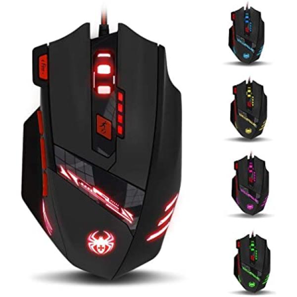 ZELOTES Gaming Maus, 9200 DPI Gamer Maus,8 Tasten, Gewichte